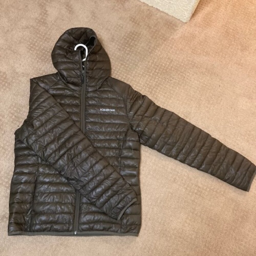 Olive brown hooded puffer jacket by Boulder Gear